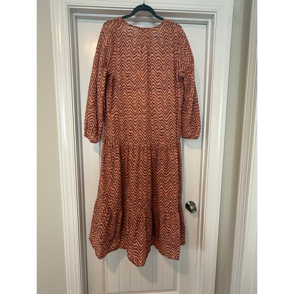 Zara Printed Midi Dress with Ruffled Hem Salmon US L - Picture 3 of 8